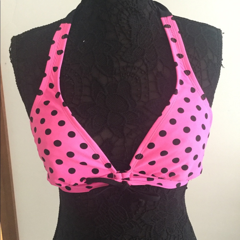 Pink polka dot bikini top